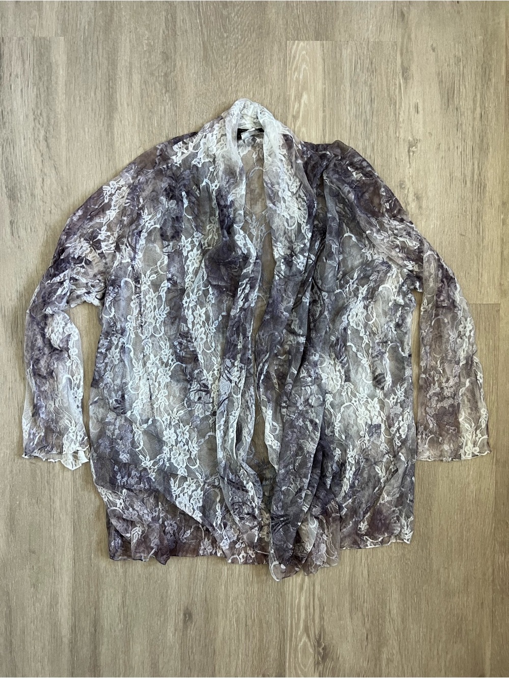 Brittany Black White and Purple Sheer Floral Lace open front fluid Cardigan XL